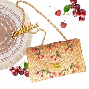 Cherry straw clutch purse